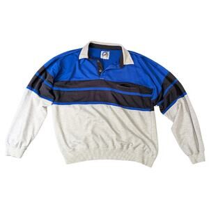 Vintage Greenline Blue/Gray/Black Long-Sleeve Sweater Polo | Men's L